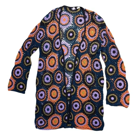 Anthropologie Moth Crocheted Medallion Cardigan Sweater Medium Large - Picture 2 of 3